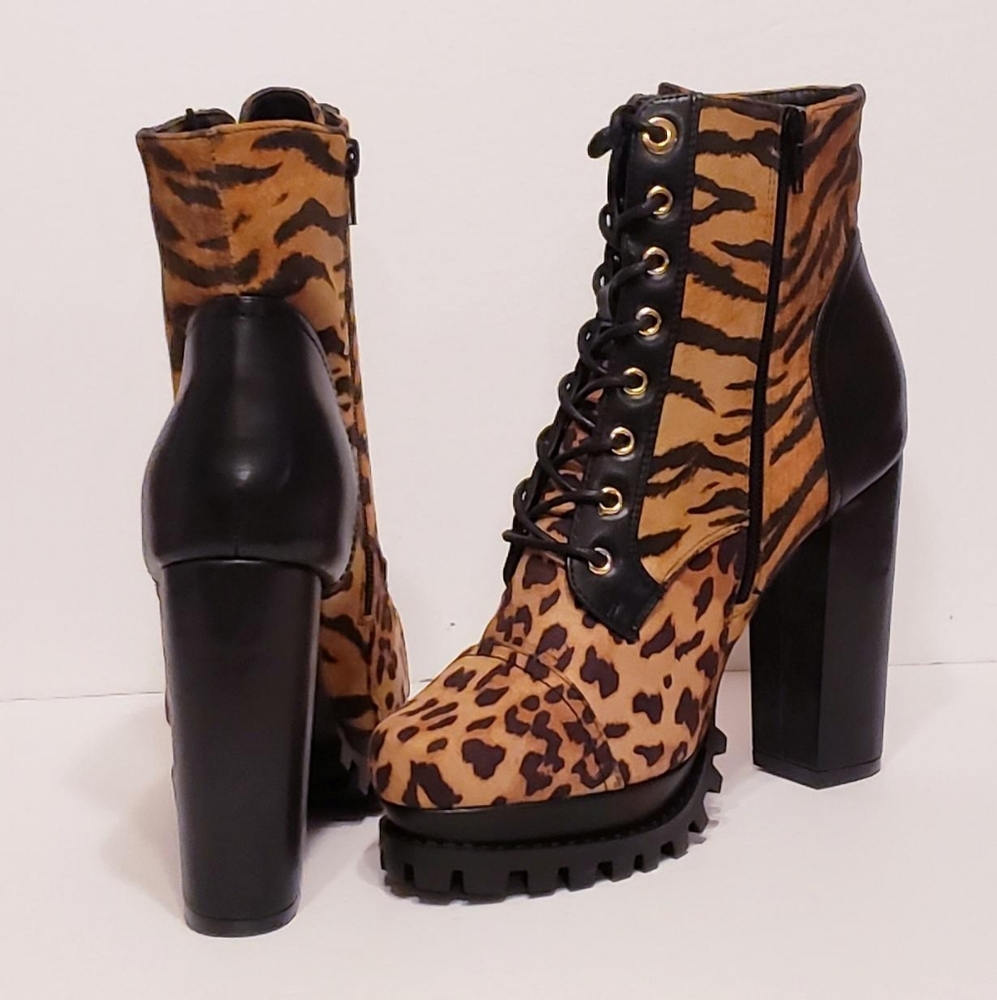 Leopard Chunky Heel Ankle Boots - Picture 6 of 9